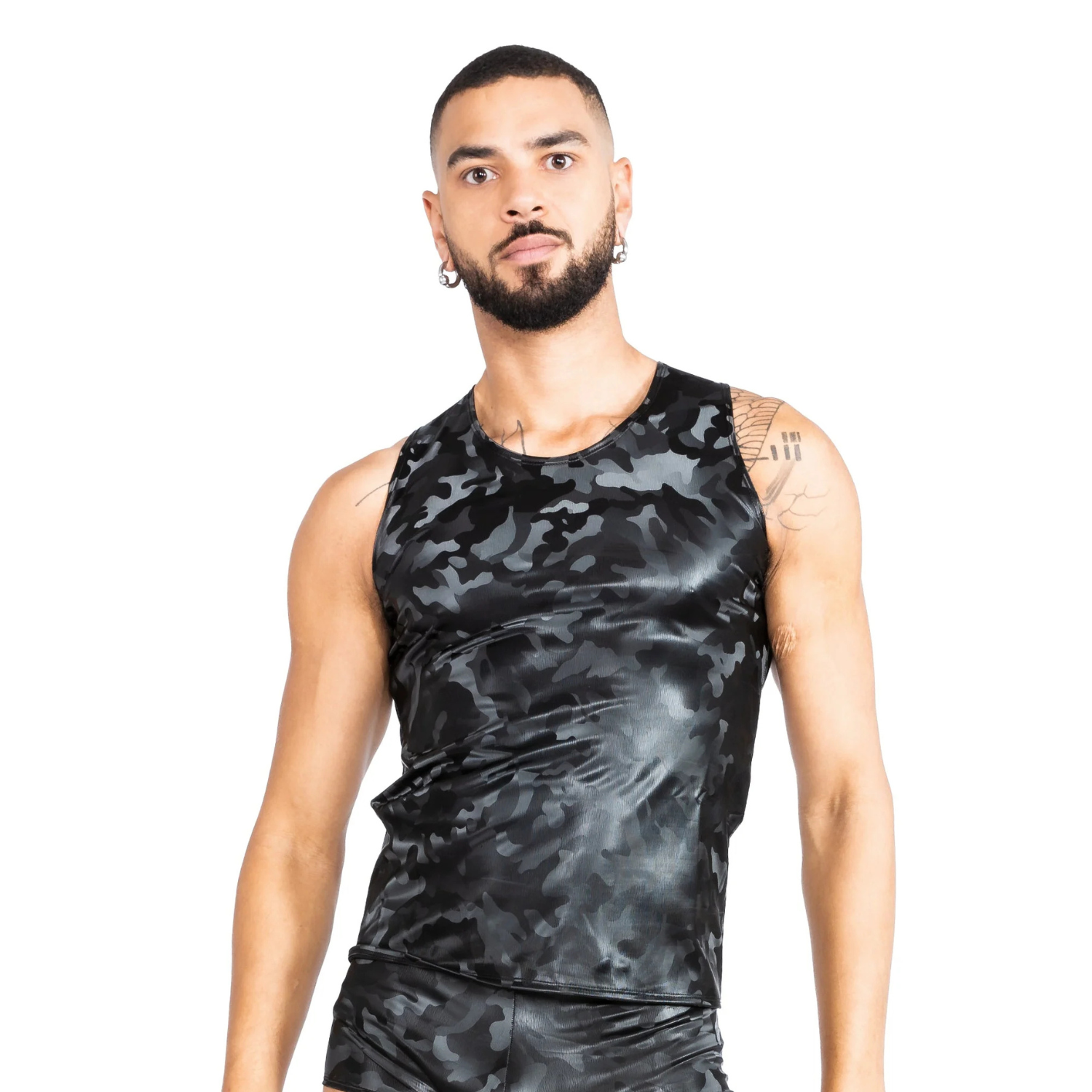 PVC VynX Round Neck Camo Vest Top