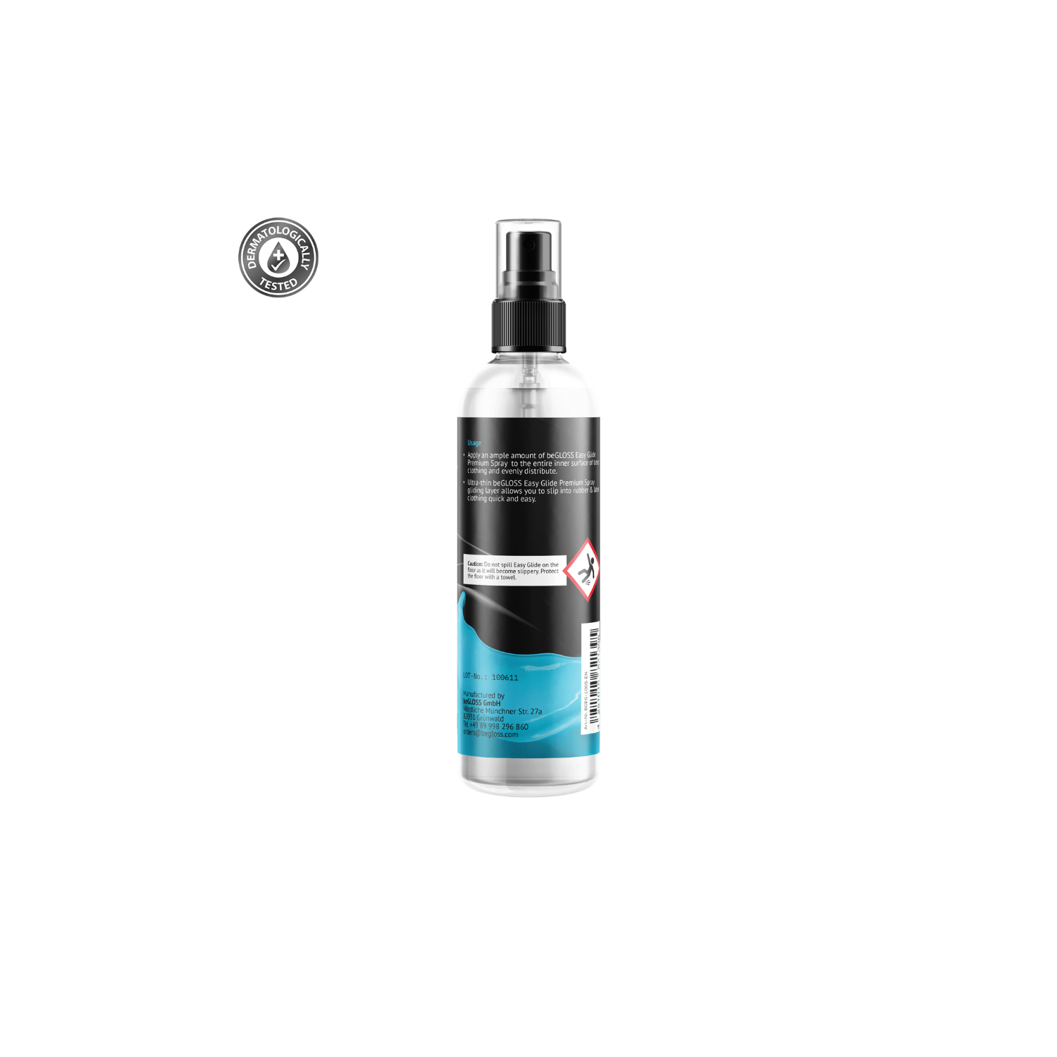 beGLOSS Easy Glide Premium Spray featuring an anti-static formula to prevent sticking and ease the fit of alternative latex apparel at Dark Kulture