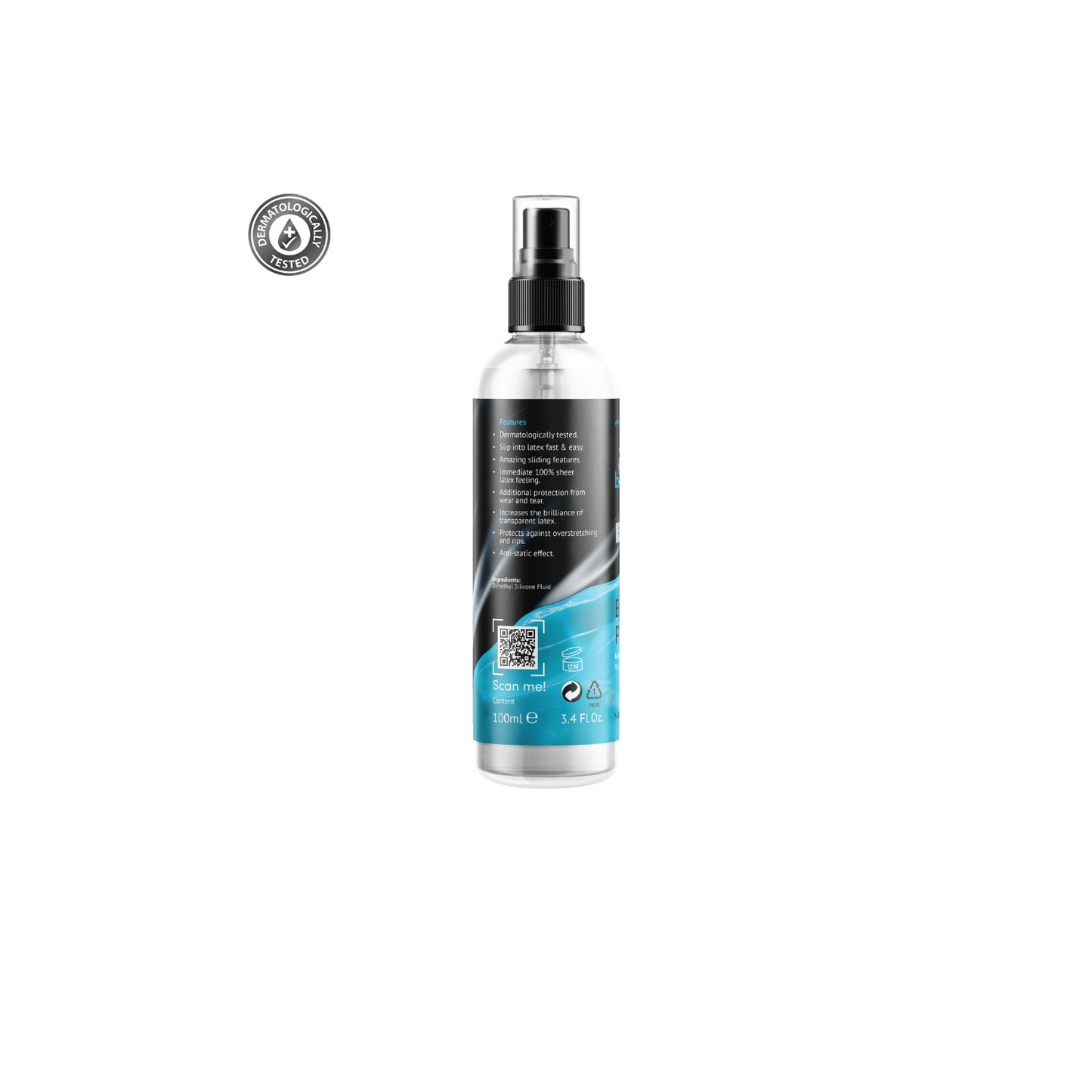 Close-up of the premium spray head on the beGLOSS Easy Glide bottle, designed for even distribution on high-gloss Dark Kulture latex.