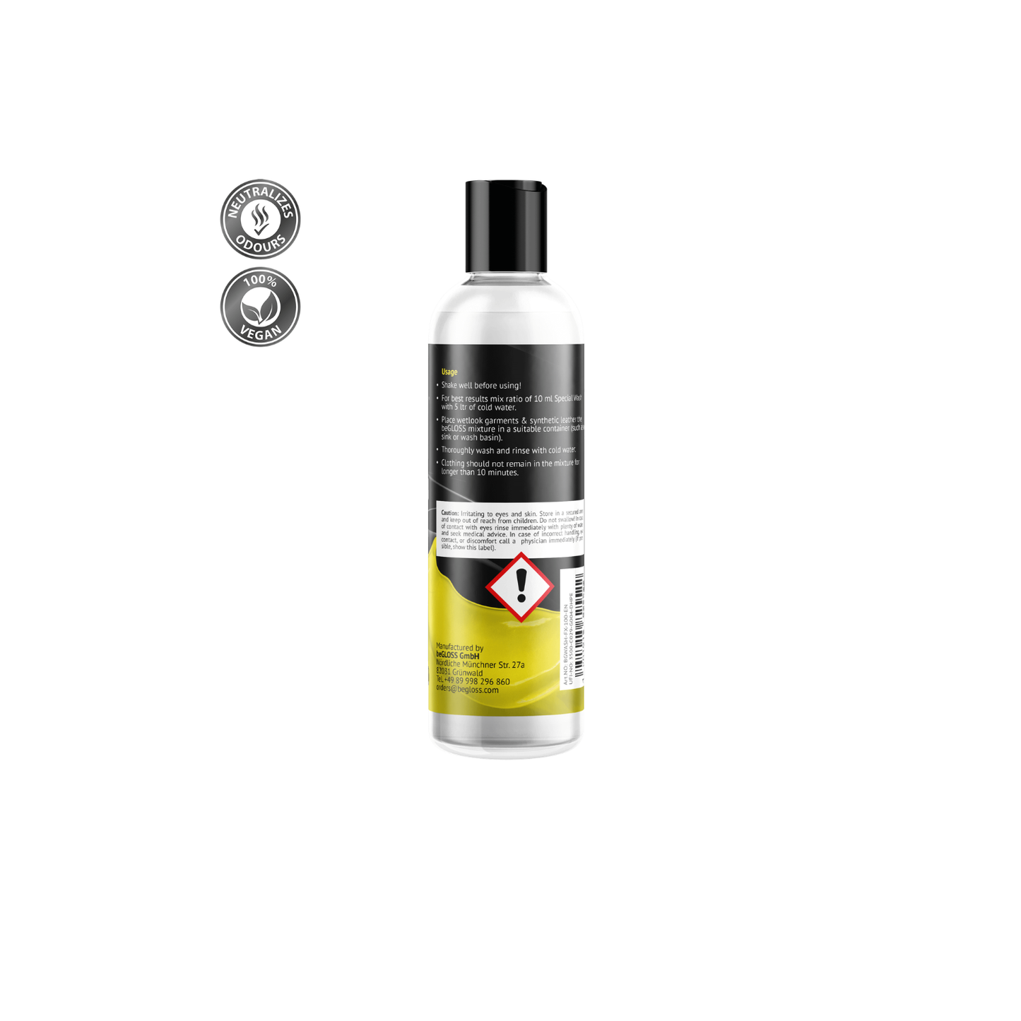 A gentle detergent formulated to wash imitation leather safely, ensuring the high-shine finish and structural integrity of Dark Kulture synthetic fashion remains intact.