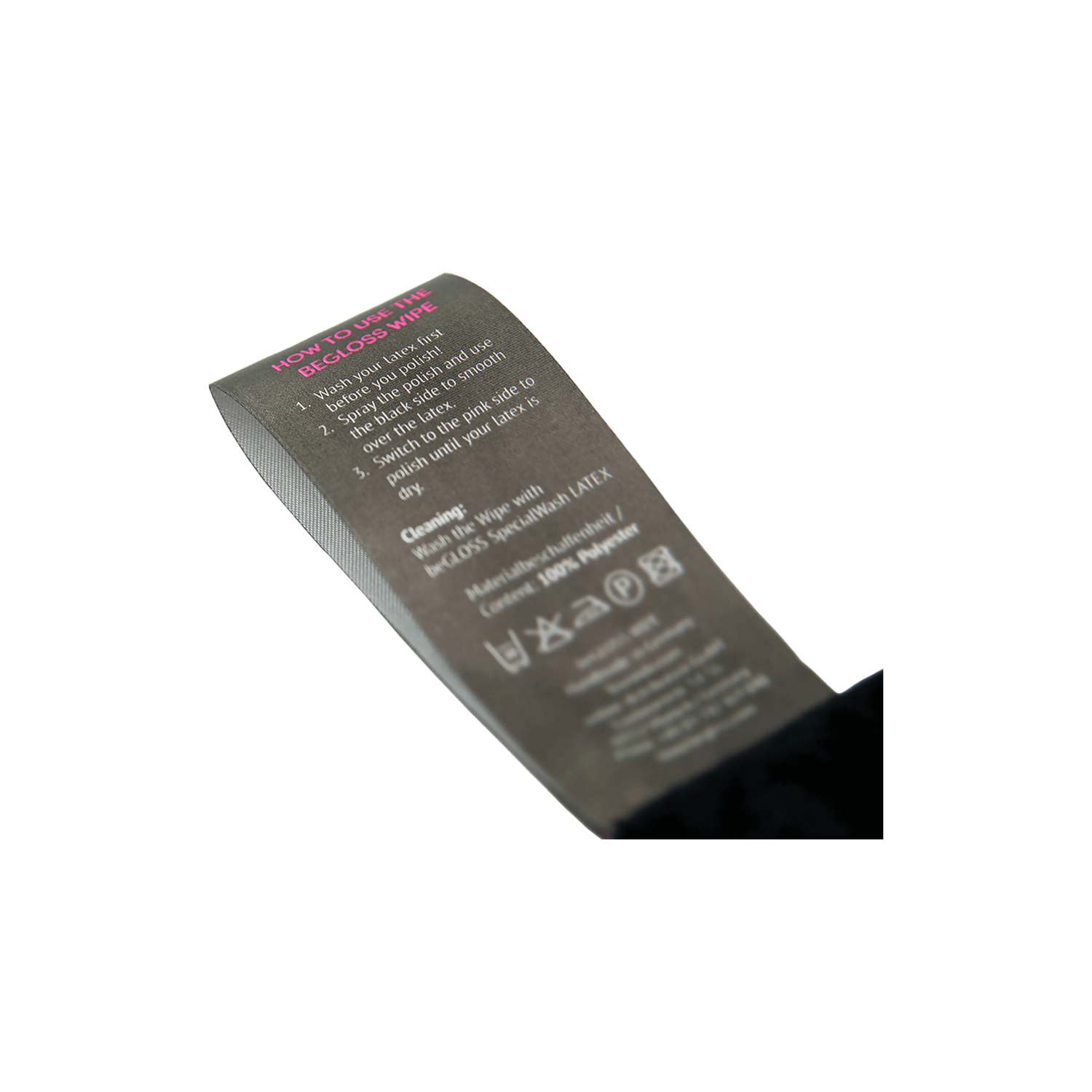 Technical details of the beGLOSS polishing cloth, the perfect tool for applying Vivishine or beGLOSS Perfect Shine for Dark Kulture apparel.