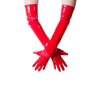 Vibrant red PVC long gloves from Dark Kulture, made from high-quality durable vinyl with a high-shine liquid look.