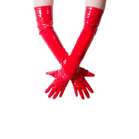 Vibrant red PVC long gloves from Dark Kulture, made from high-quality durable vinyl with a high-shine liquid look.