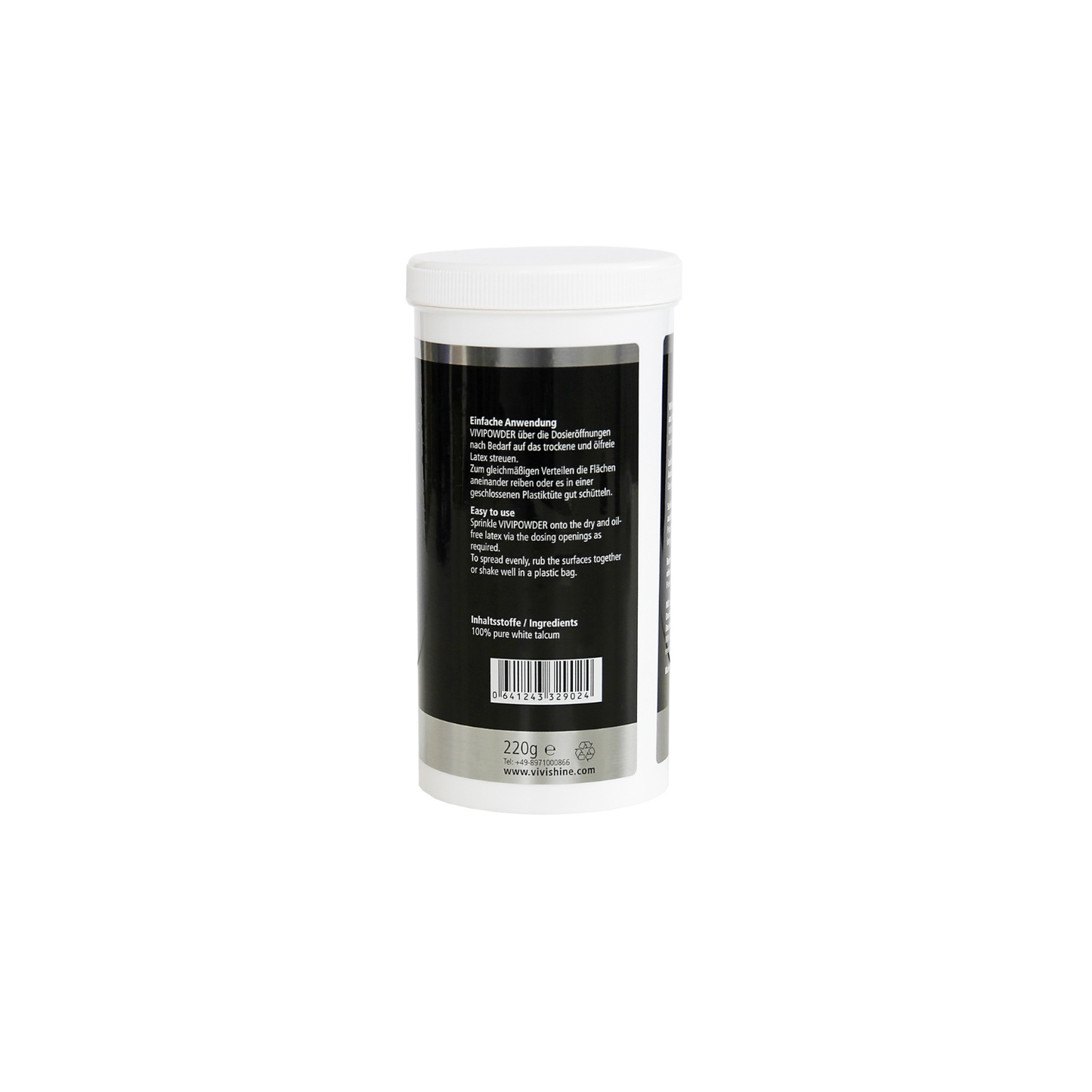 ViviPowder is the preferred pre-treatment for latex repairs, as it prevents sticking without the need for intensive washing required by silicone oils, perfect for Dark Kulture maintenance.