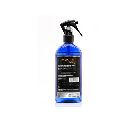 Close-up of Vivishine Latex Shine Spray nozzle showing the precise dosage head for targeted application.